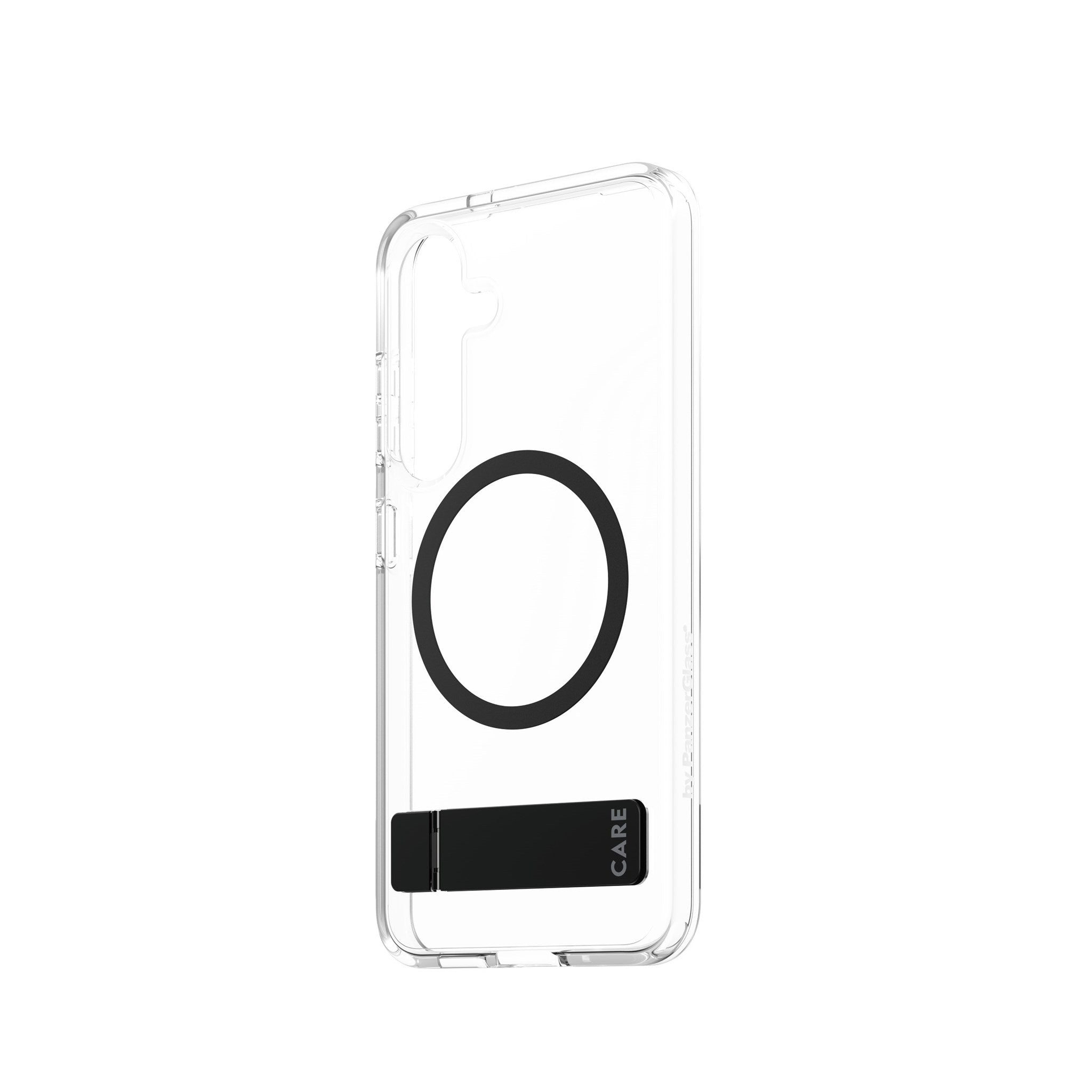 CARE by PanzerGlass® Feature Case Transparent m. Schwarz Kickstand & Qi Compatible Samsung Galaxy S25